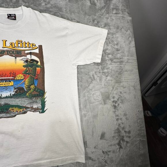 Distressed Vintage 80’s Jean Lafitte Swamp Tours Pirate Crocodile T-shirt  XL - Picture 7 of 8